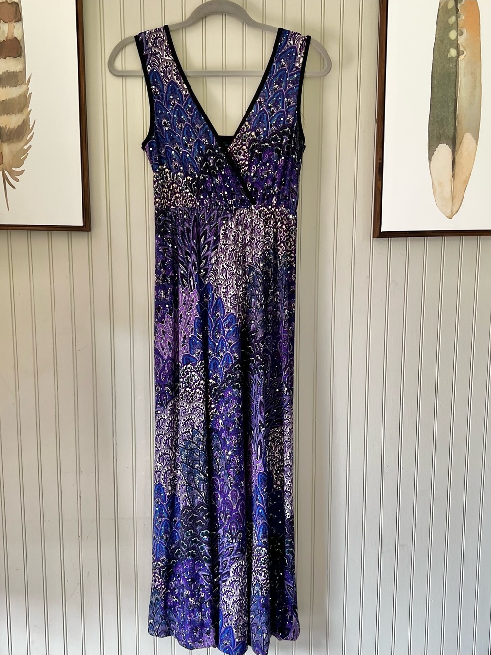 Dream Dance Y2K Paisley Peacock Sequins Sleeveless Empire MIDI Dress